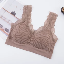 Женский цветочный кружевной эластичный укороченный топ с бабочками без косточек бюстгальтер с запахом на груди