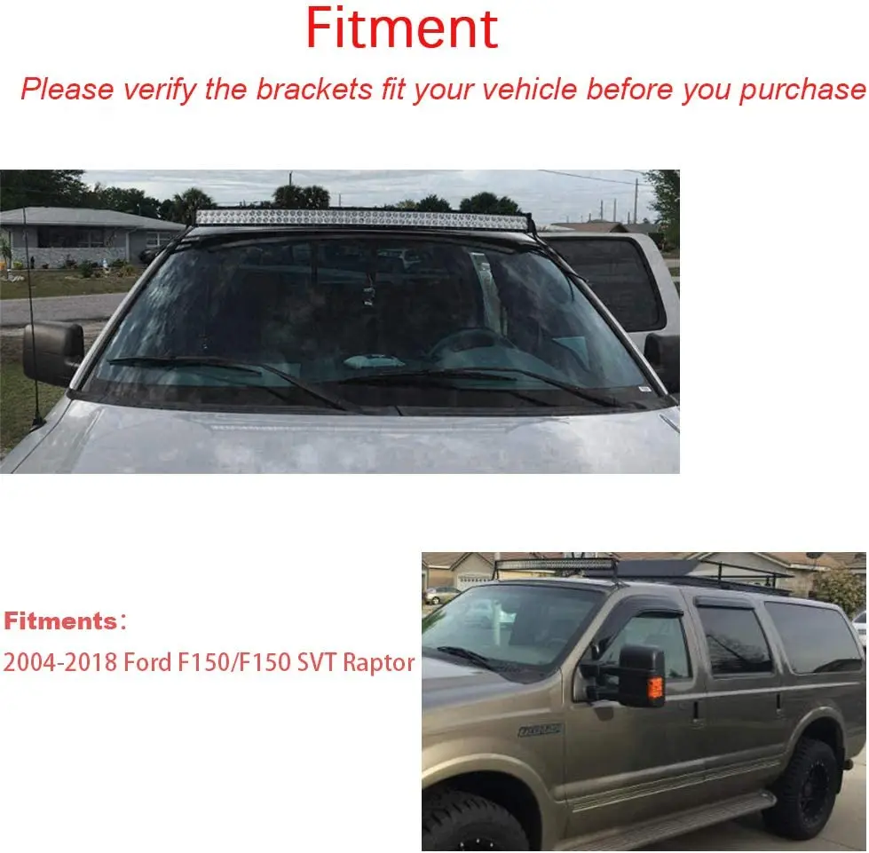 52 Inch Curved Led Light Bar Mounting Brackets Upper Windshield Mounting Brackets Fit 2004-2018 Ford F150 & SVT Raptor