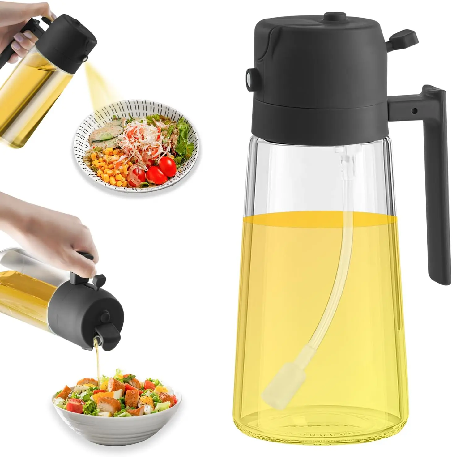 2 in 1 Oil Sprayer Kitchen 470ml Glass Spray Olive Oil Vinegar Soy Sauce Bottles Baking Pot Grill BBQ Oil Dispenser for Cooking