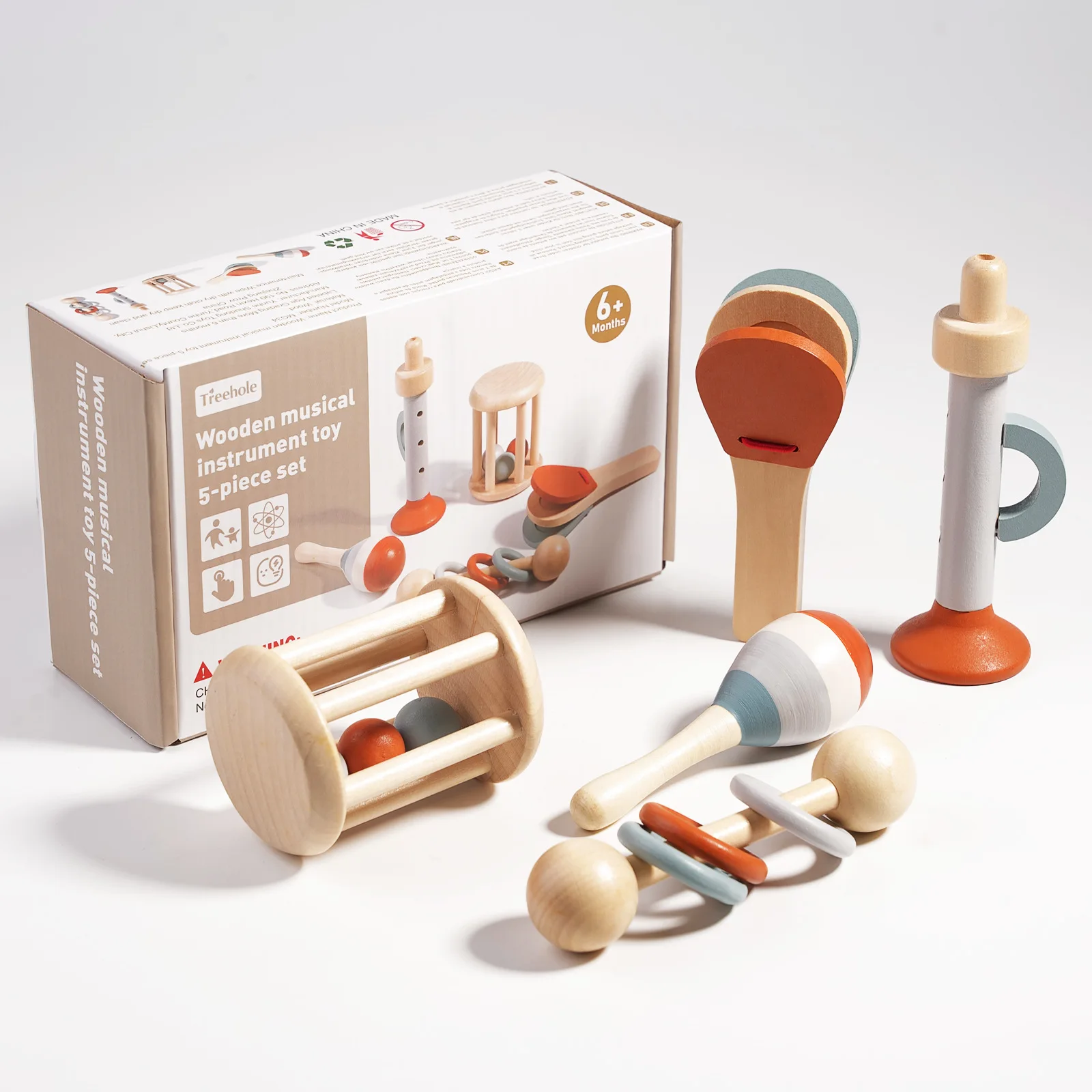 Factory Price Hand Grasping Bell Rattle Musical Instrument Educational Toy Infant Soothing Bed Bell Baby Wooden Toy