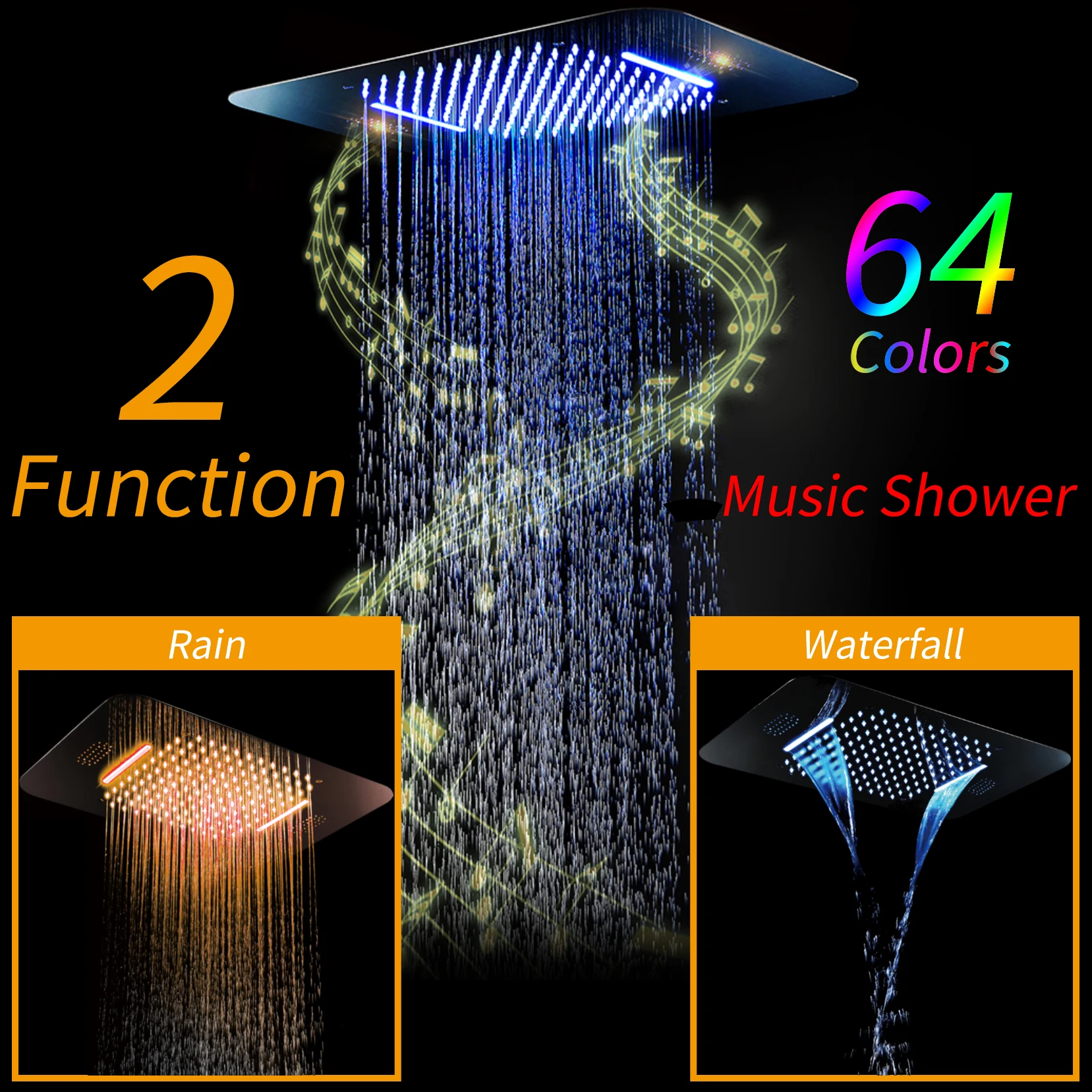ceiling  23*15 inch LED Music System Rain and Waterfall Shower Faucet telephone Thermostatic Shower Mixer Set