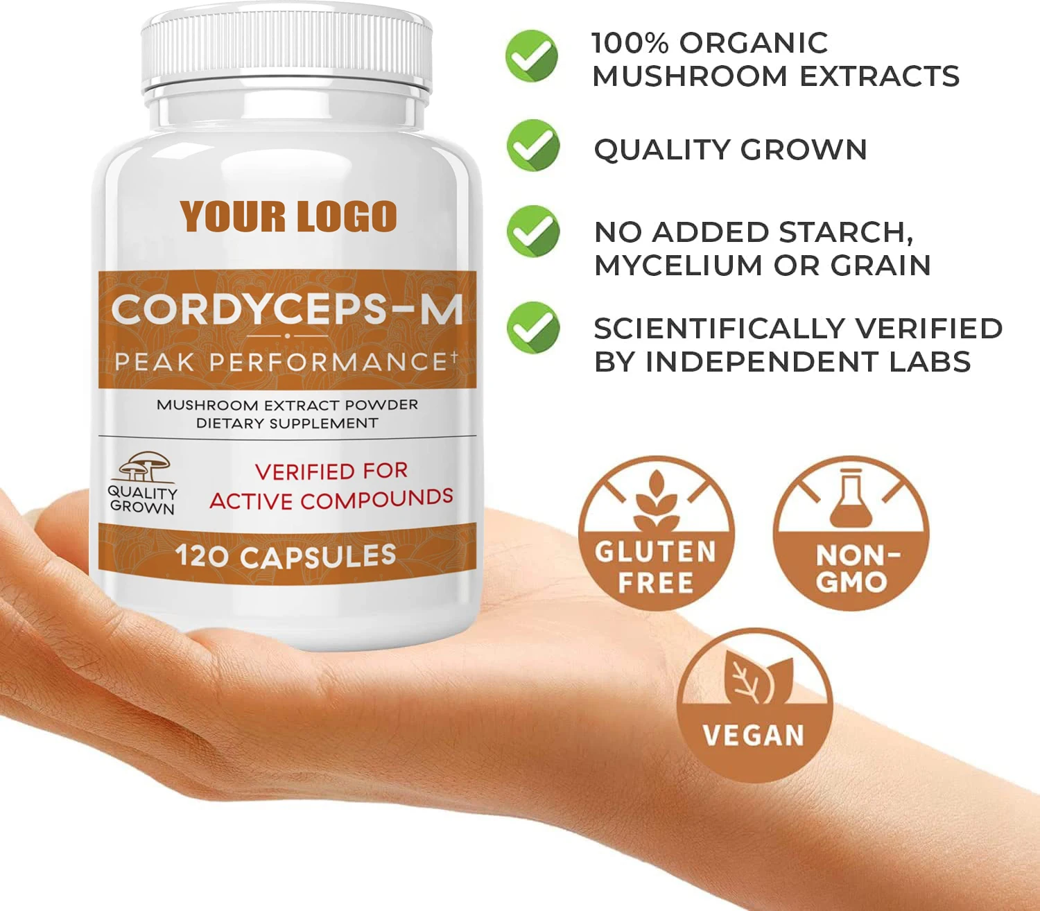 Non-GMO Cordyceps Performance Mushroom Extract Powder Supplement capsules Improve Energy and Endurance