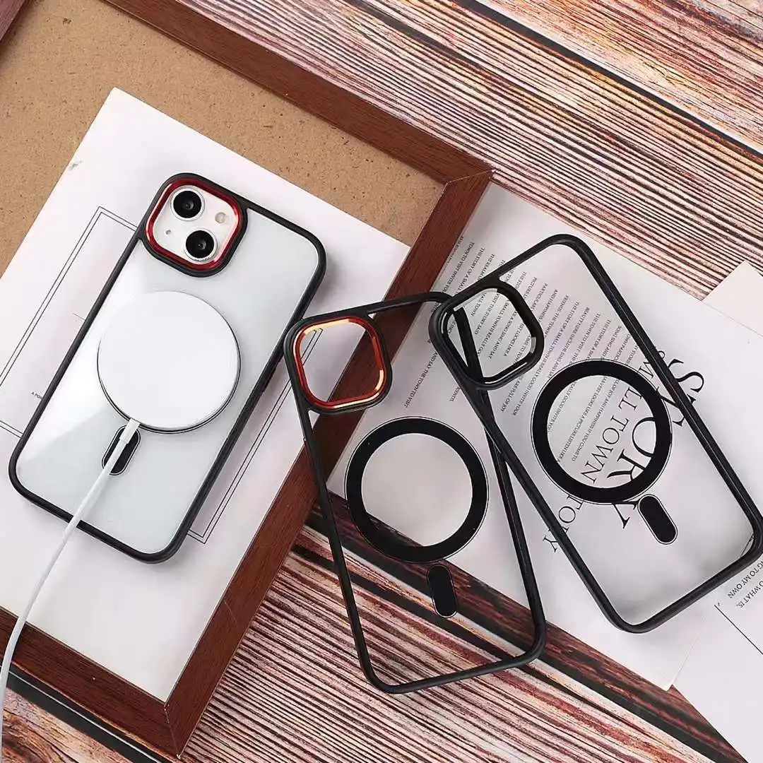 Factory Wholesale Acrylic Magnetic case Shockproof With Wireless Charging For funda Iphone 13 pro max phone case