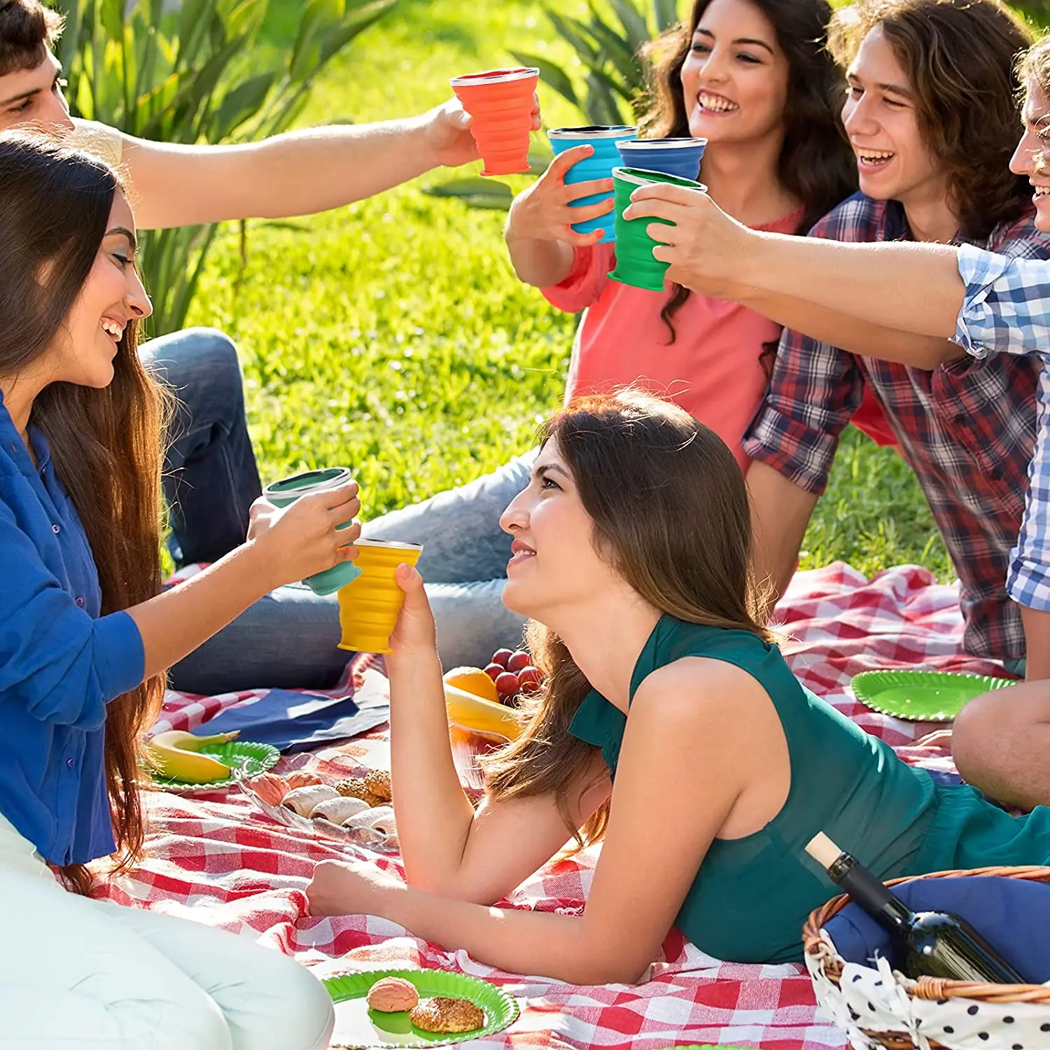 Colorful 270ml Silicone Folding Travel Collapsible Coffee Cup Yellow Bag Green Blue