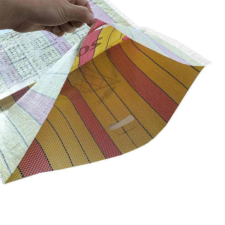 Multi-color Stripes Laminated Pp Woven Shopping Bag Polypropylene Market Sacks With D-cut Handle For Grocery Packaging