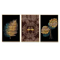Custom design gold leaves picture wall glass european abstract crystal porcelain painting