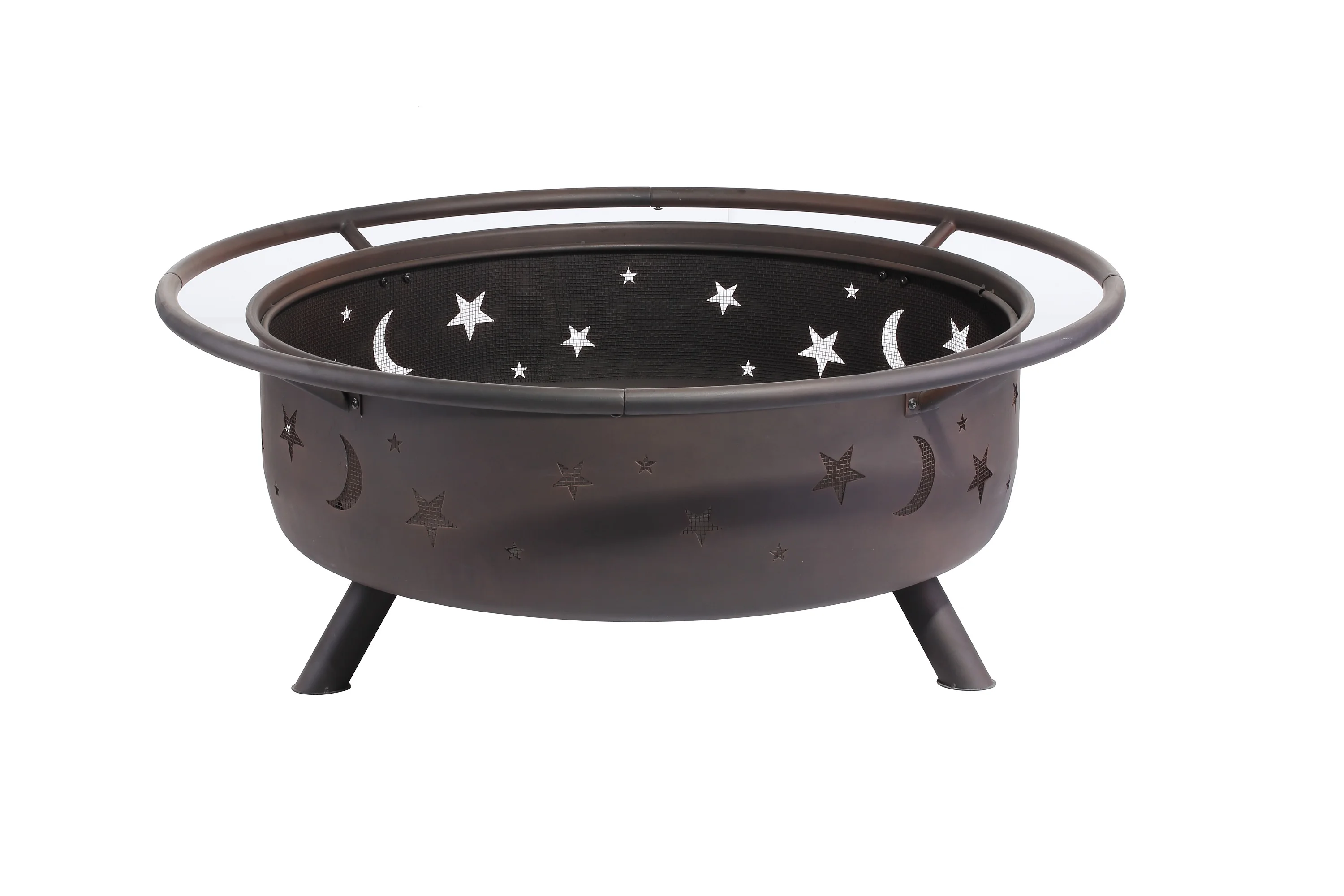 
30 Inch Stars and Moons Wood Burning Fire Pit with Wood Grate and Spark Screen 