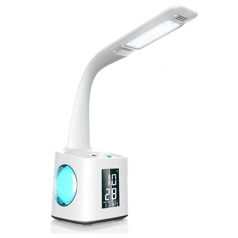 LED Desk Lamp Contact Control Eye Protection Table Lamp, Screen and Coloured Night Light with Pen Holder and Alarm Clock