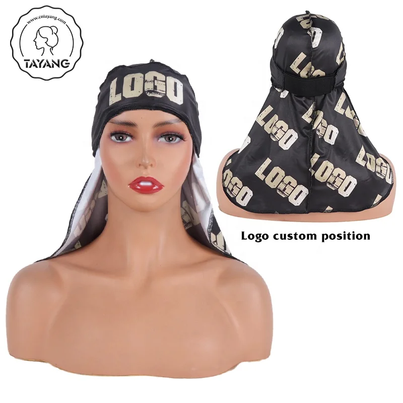 Luxury Designs Graphic With Clouds Printed Velvet Custom Logo Short Tail Durag Hat Durags For Men