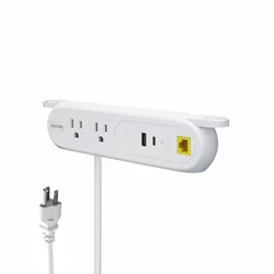 Multiple Devices American Charging Station Surge Protector 3 In 1 Under Desk Mountable Power Strip With 2 USB Ports And Network