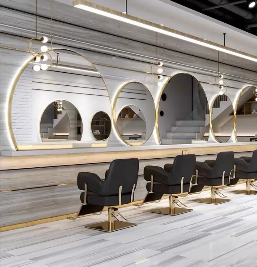 Заводская Европейская настенная косметика для стрижки волос Парикмахерское зеркало со светодиодом