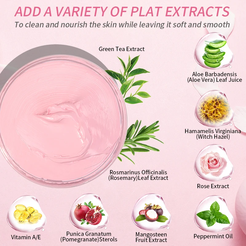 Rose Clay Mask Custom Facial Cleansing Detox Whitening Natural Vegan Cosmetic Facial Skincare Pink Mud Rose