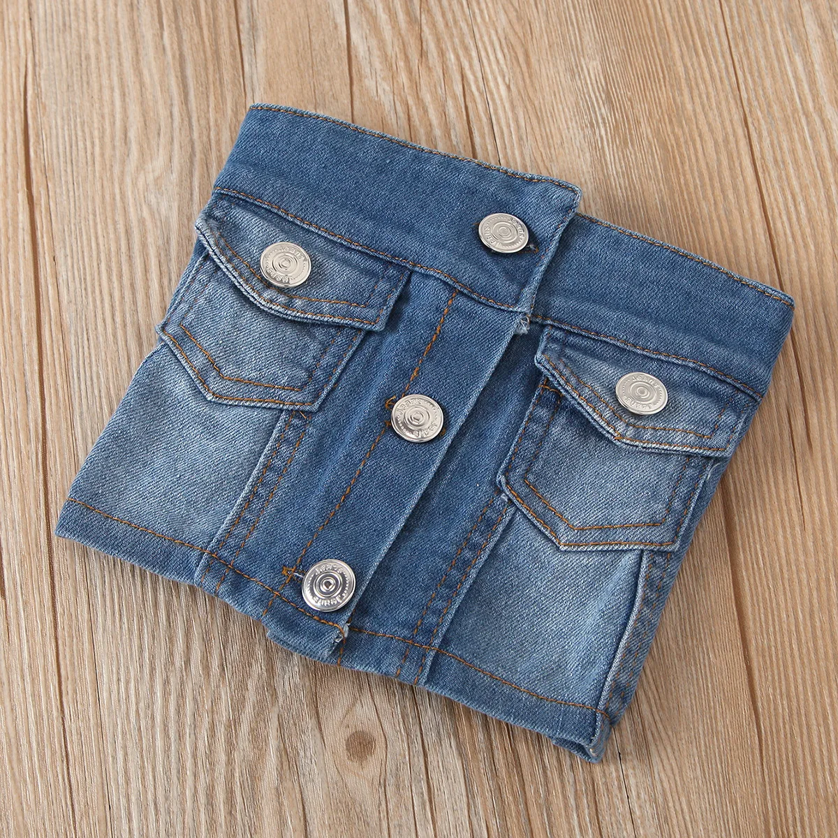 2-6Y Toddler Girls 2pcs Spring Autumn Clothes Sets Solid Dress+Buttoned Open Pockets Corset Denim Vest Outfits For Children