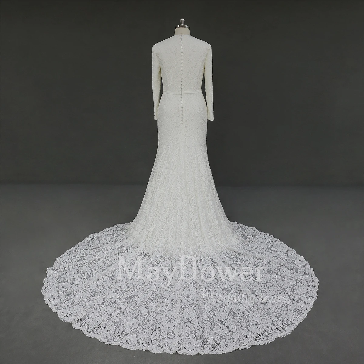 Top quality lace pattern arabic wedding gown long sleeves muslim wedding dress