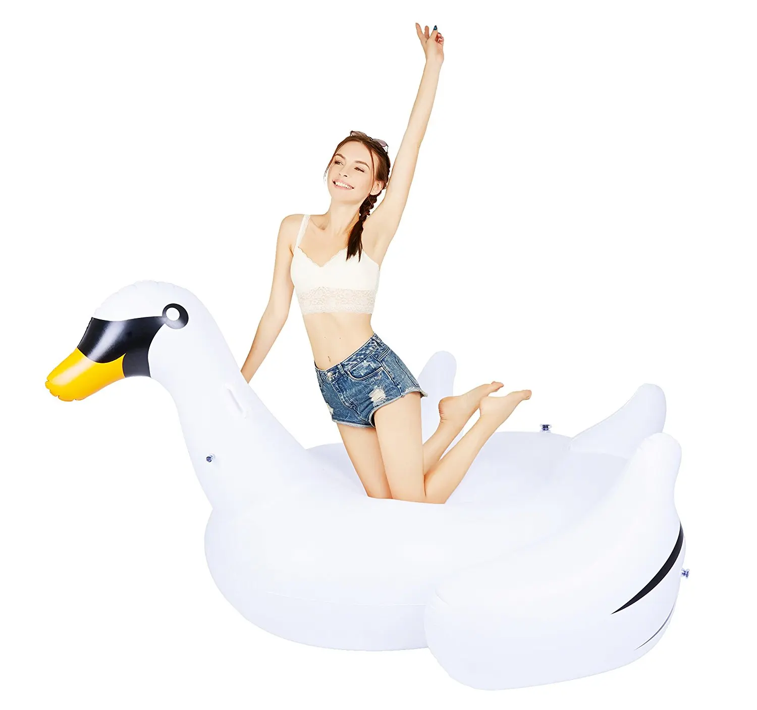 LC New inflatable white swan toy, large inflatable water toys pool floating board