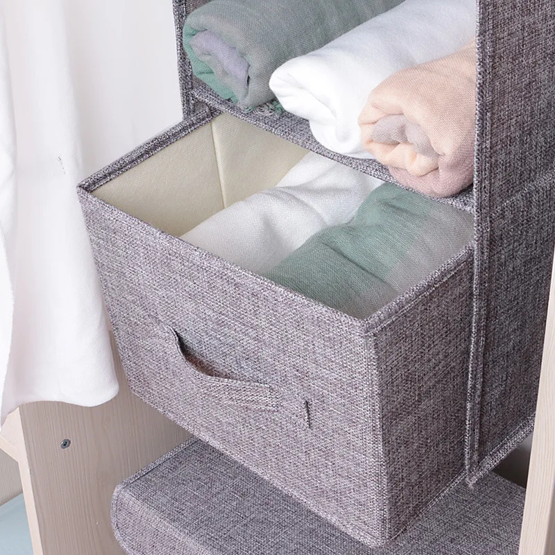 Hanging Cotton And Linen With PP Board Wardrobe Storage Box Bag Sundries Clothes Savings Foldable Multilayer Closet Hanging Bag