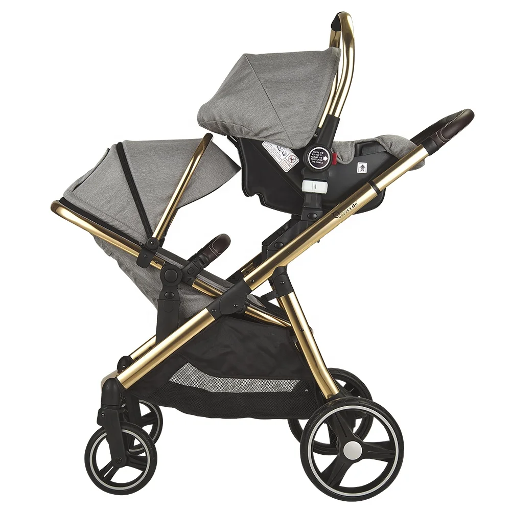 High View Premium Quality Tandem Stroller Foldable Stroller Stand After Folding Twins Baby Strollers