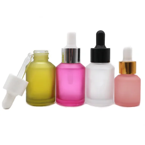 New Mold Thick Wall Dark Clear Green Rose Red Pink Cosmetic Serum Frosted 30ml Glass Bottle With Dropper