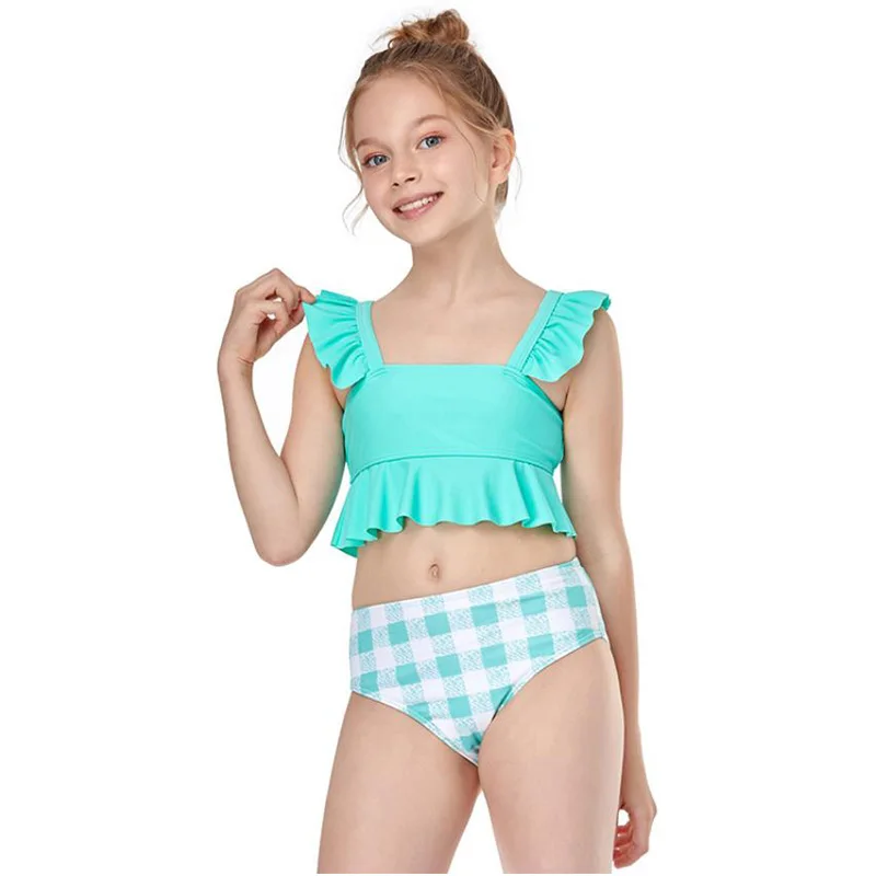 
Kids Swimwear Baby Girls Swimwear Two Piece Cover up Crop-top Swimsuit Tankinis 7-16 2-14 Teen Toddler Girl Children as Picture 