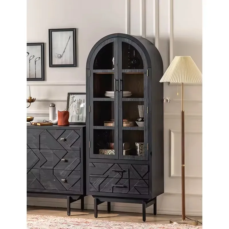 Hot Selling Retro Glass Sideboard Solid Wood Multifunctional Cupboard Dining Modern Design Living Kitchen Bedroom Tea Storage