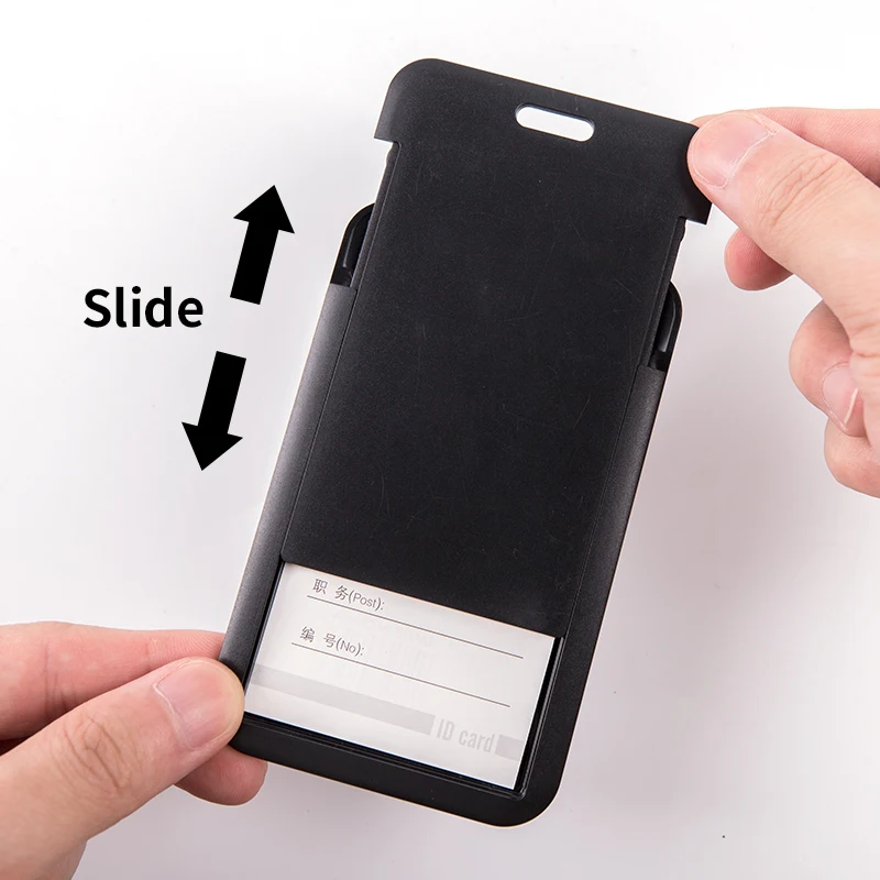 LOGO Sliding ID Badge Holder Hard Plastic Work Badge Sleeve for Office, School, Factory, ID Credit Cards, Proximity Key Cards