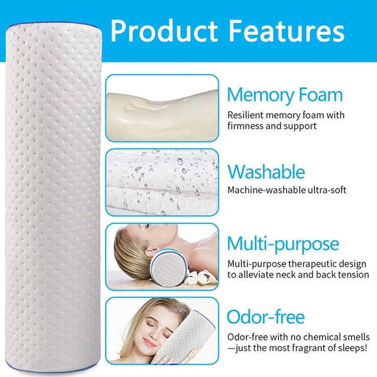 Wholesale Cervical Neck Roll Pillow Cylinder Round Cushion Bolster Support For Sleeping Orthopedic Pillow with White Pillowcase