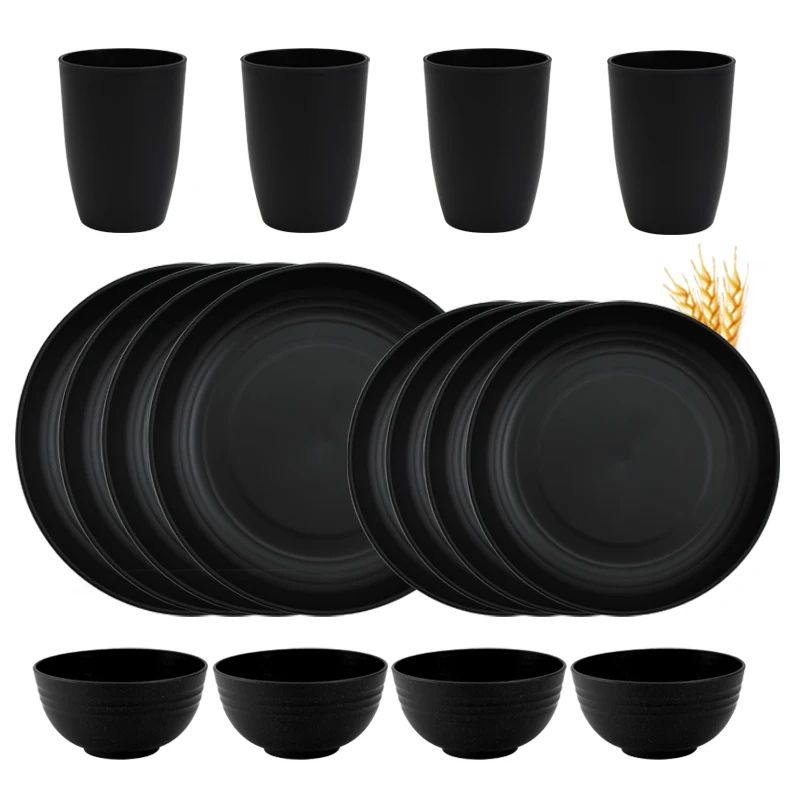 Biodegradable Round Wheat Straw Household Dinner Dishes Bowl Dinnerware Sets Plastic Plates PS Square Frost American Style