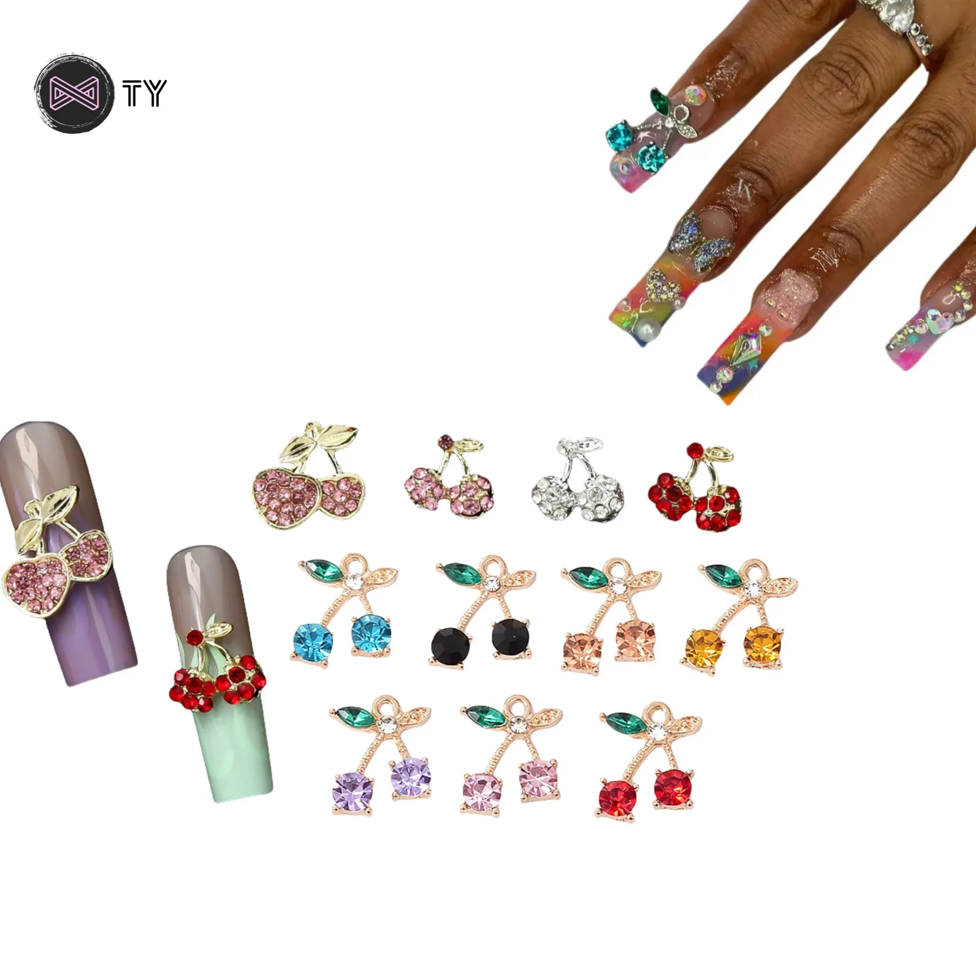 Japan Korea Lovely Fruit Cherry Nail Art Decoration DIY Jewelry New Piercing Cherry Nail Dangle Pendant Charm