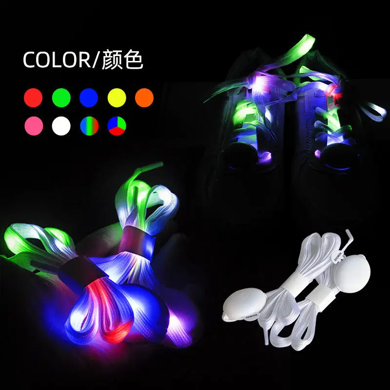 NX Supplier  Rainbow Colorful Led Light Flashing Luminous Nylon Shoelaces Shoe String Laces Shoestring charms for Night Party