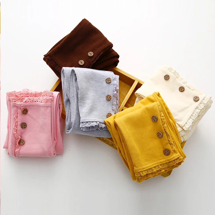 Уплотненные корейские весенне-осенние однотонные леггинсы на 3 пуговицах для маленьких девочек, детская одежда, хлопковые брюки, облегающие брюки-карандаш