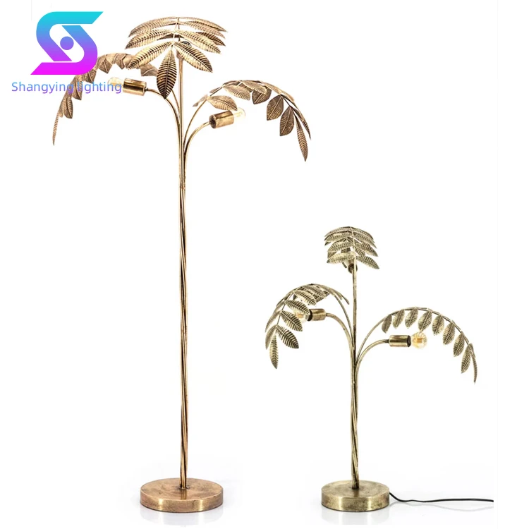 Modern Led Lighting Golden Home Hotel Decorative Palm Tree Copper Nordic Stand Light Floor Lamp