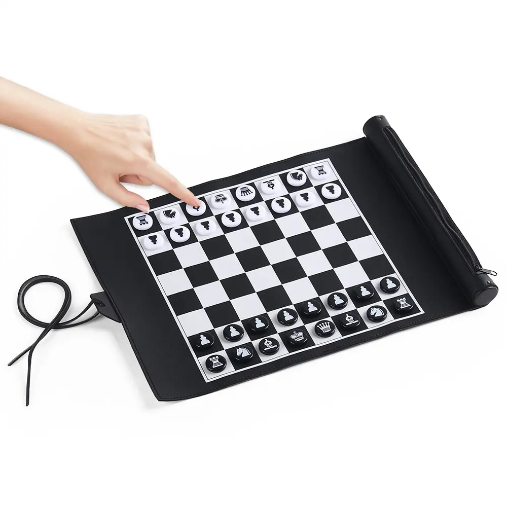 Wholesale Custom Logo  Modern Grey Pu Leather Volume Type Portable  International  Chess set