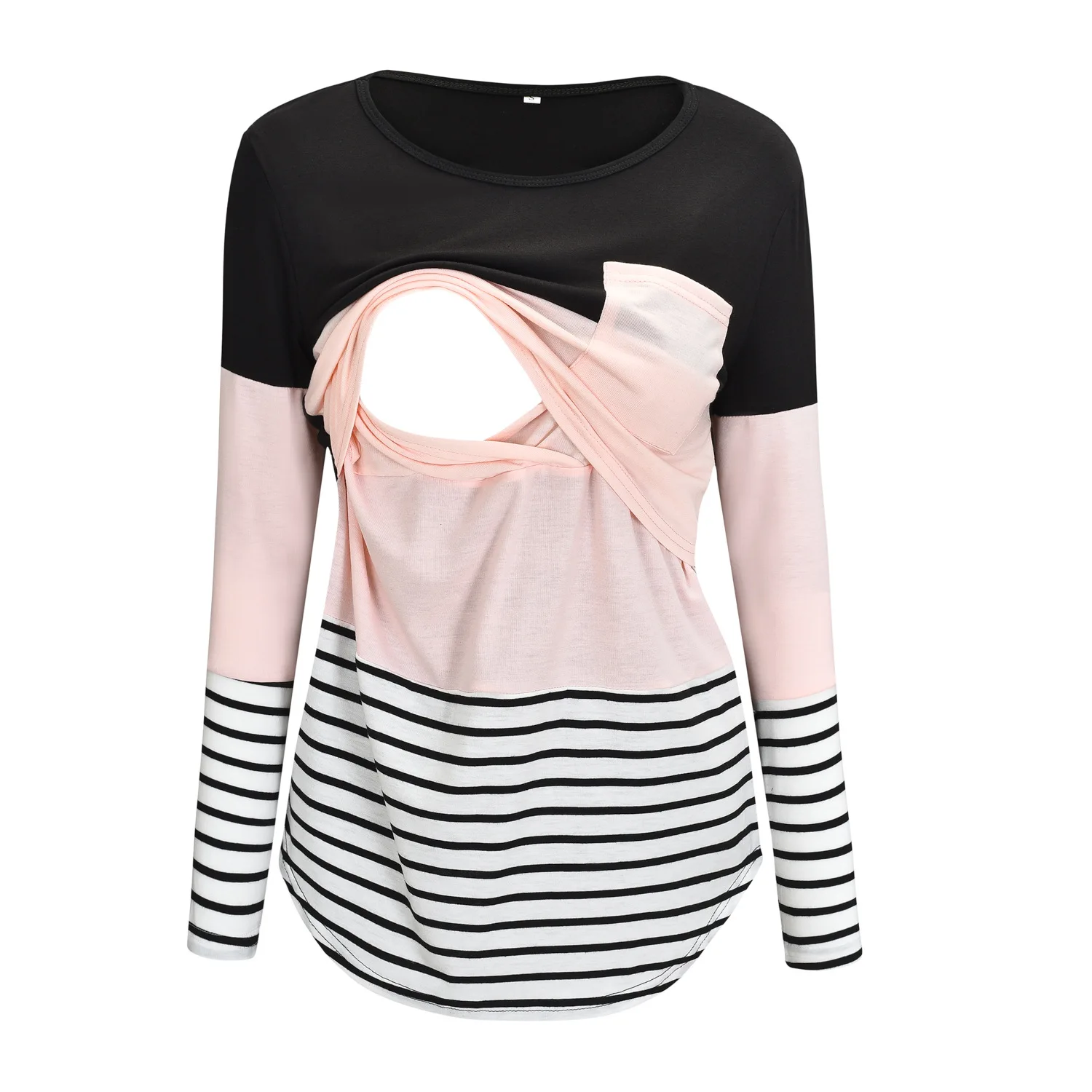 
Maternity Long Sleeve Women Blouse Clothing Stripe Long Slevess Cotton Blend Regular Breastfeeding Tshirt 