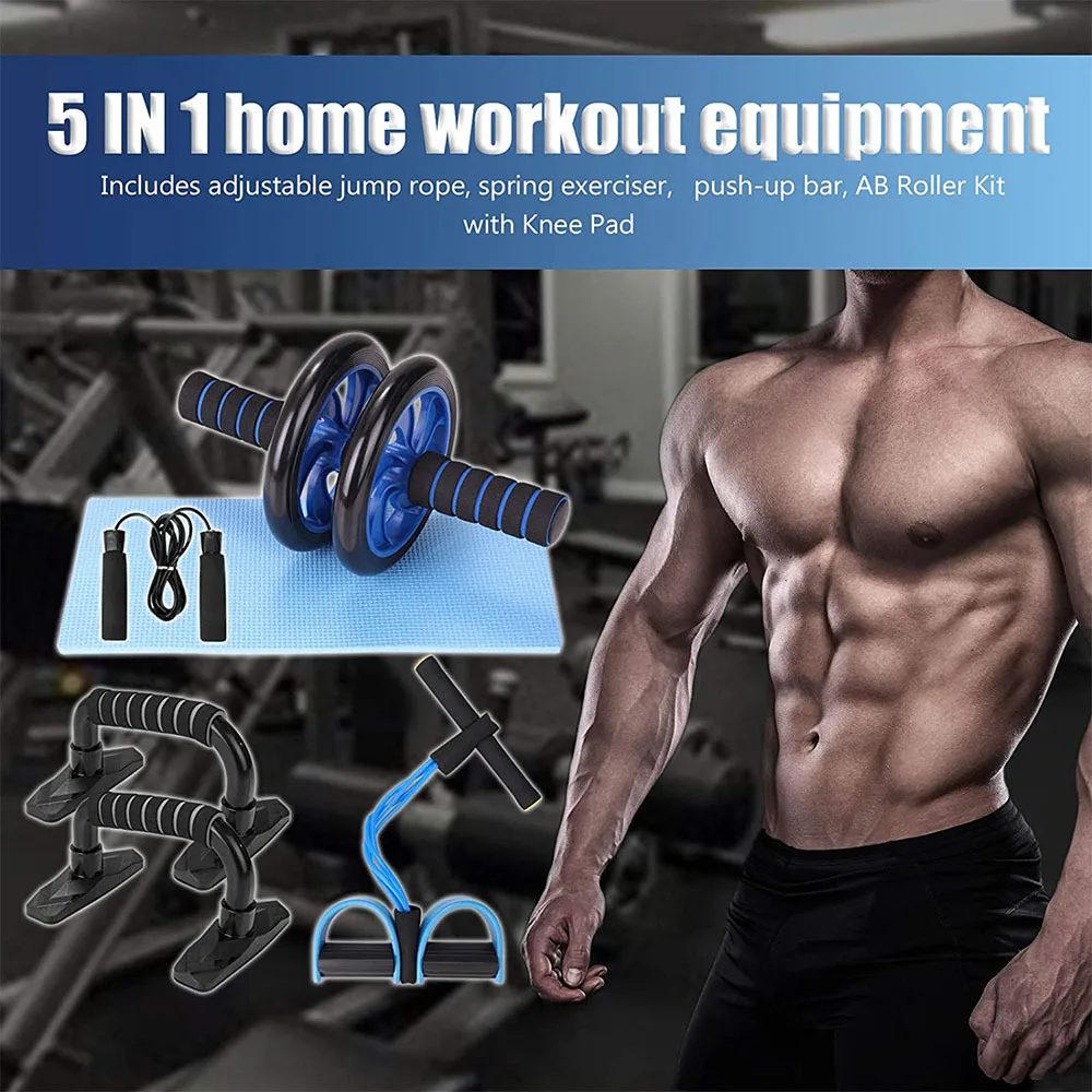 Home Use Multifunctional Indoor Sports Healthy Abdominal Wheel 7-piece Set Fitness Equipment