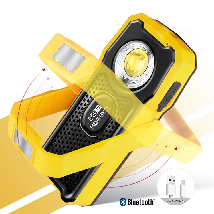 WARSUN ES160 outdoor portable flashlight worklight lamp USB rechargeable led cob inspection work light with Speaker