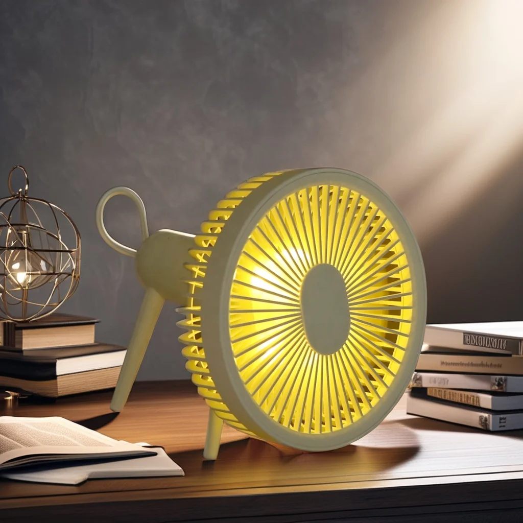 Home Fan Adjustable Desk Personal Small with Mini Cooling Portable Fans USB Desktop Desk Table Fan with Battery and LED Light