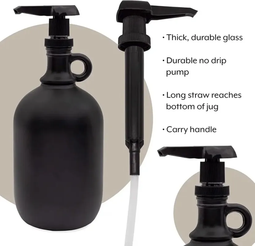 Wholesale matte black 2L 64oz Kitchen Condiment Glass Syrup Sauces Honey Liquid Dispenser For Kitchen With Food Grade Black Pump