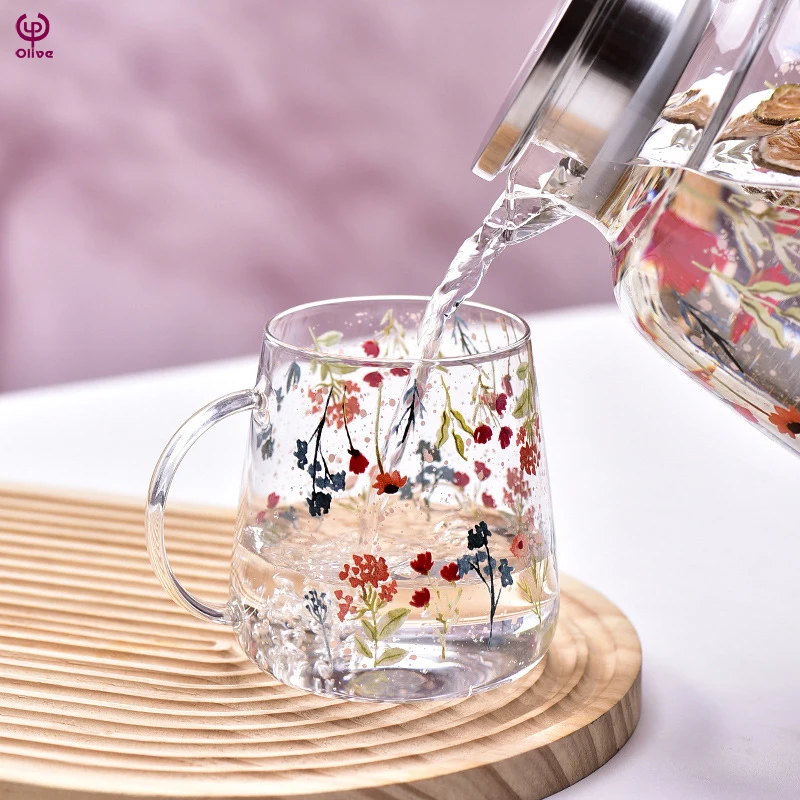 High-grade cold water kettle set printing kettle with lid heat-resistant glass water bottle tea and water set