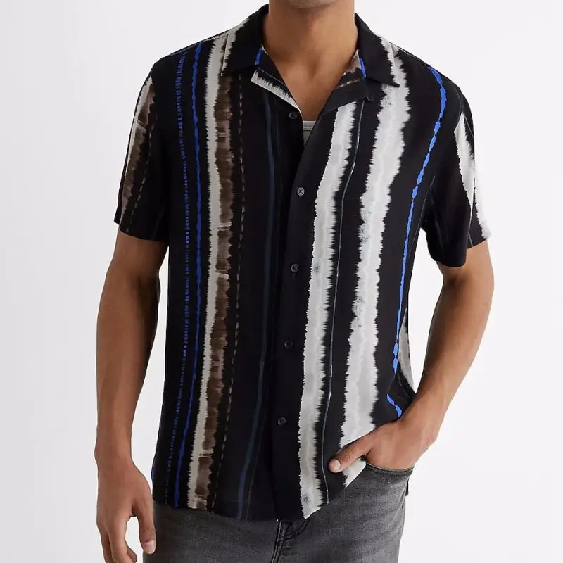 Lapel Shirts High Quality Men Casual Summer Men Button Wholesale Striped Lapel Shirt For Printing