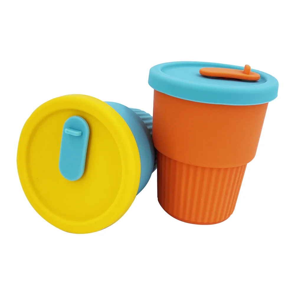 Creative Colorful Coffee Cup Fashion Water Bottle Silicone Cup Mug With Lid