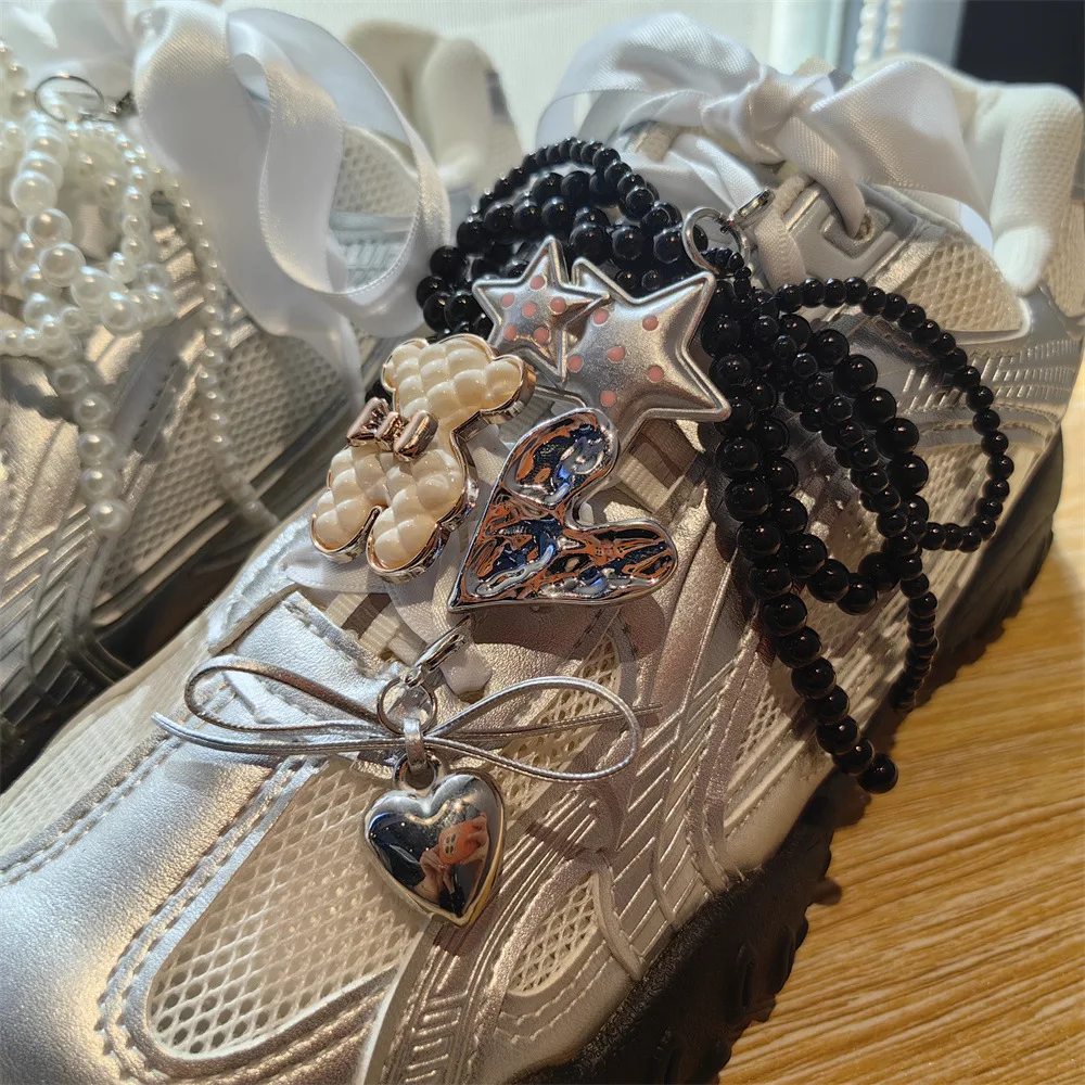 Hot Selling Beaded Bow Heart Stars Bears Shoelace Charms For Women Decorative Sneaker Shoe Buckles Wholesale Factory Custom