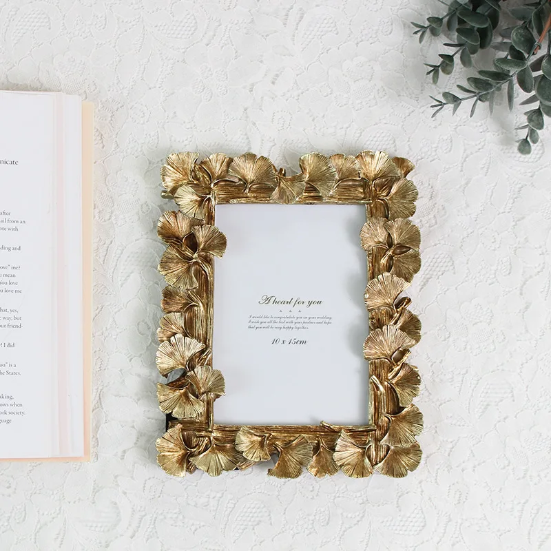 Retro Nostalgic Ginkgo Photo Frame Square Model Gold Leaf Shaped Frames Room Home Ornaments Maple Leaf Photo Frames