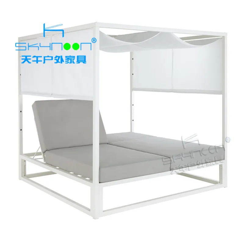 Factory price double sun lounger with canopy high temperature resistant aluminium beach bed high quality daybed outdoor(33021)