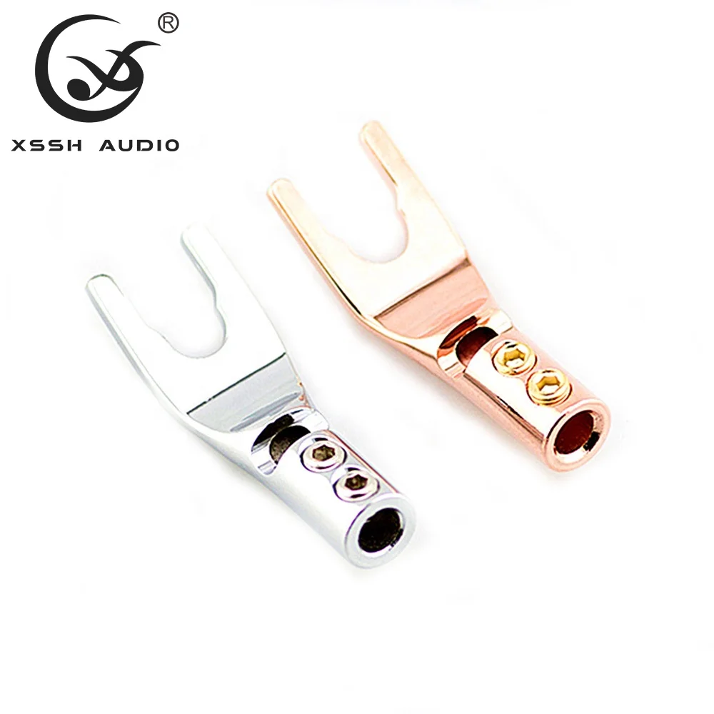U Fork Spade YIVO XSSH Audio Hifi Power Amplifier Speaker Brass Gold-Plated Y Type Banana Jack Plug Connector for 5mm Max Cable