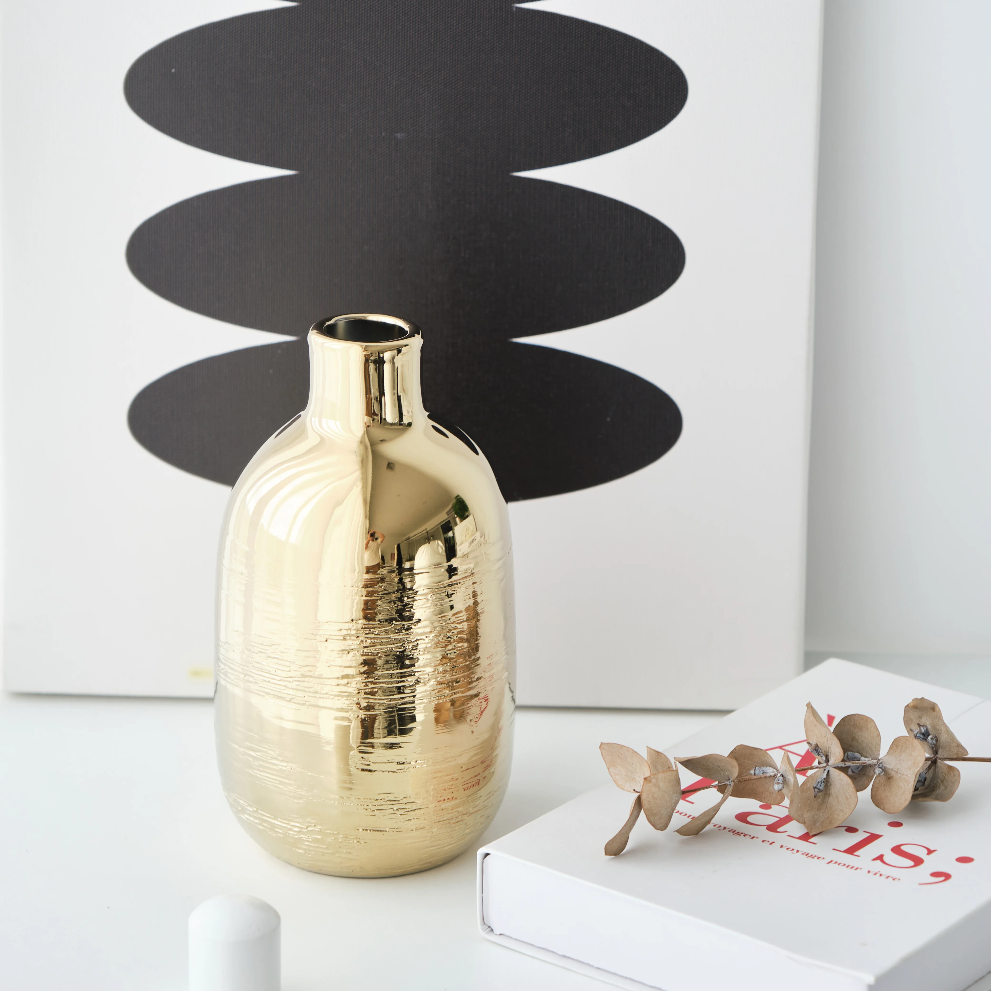Modern style Gold Plating tabletop planter Home Decoration luxury design ceramic flower vase