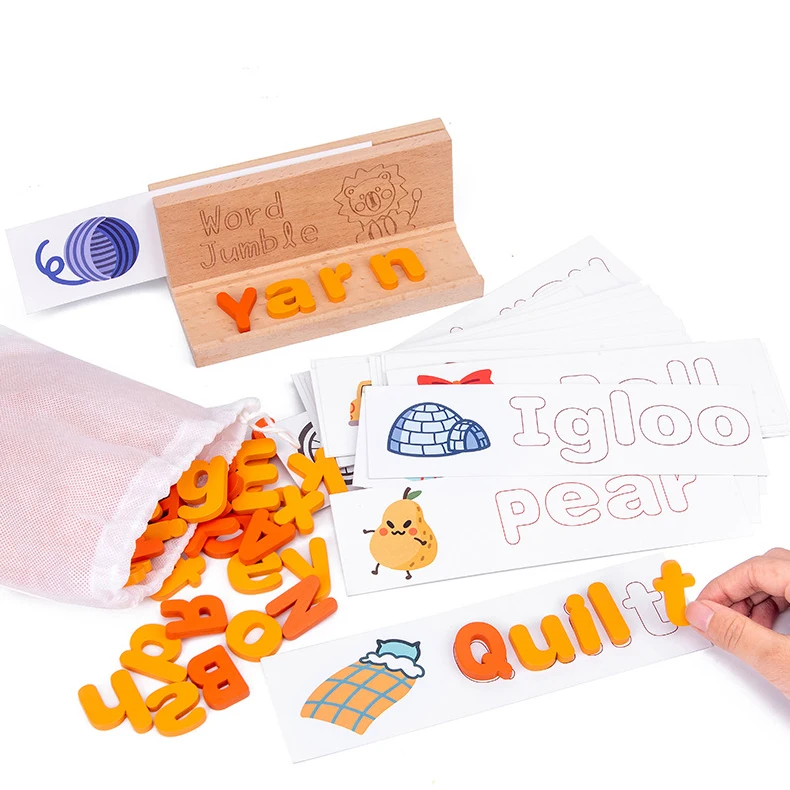 Kids Montessori Spell Word Game Wooden Toy Early Learning Jigsaw Letter Alphabet 3D Puzzle Baby Educational Puzzles for Children