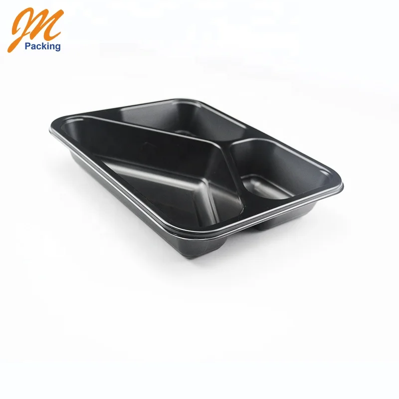 Custom black 3 compartment cpet airline tray in dongguan