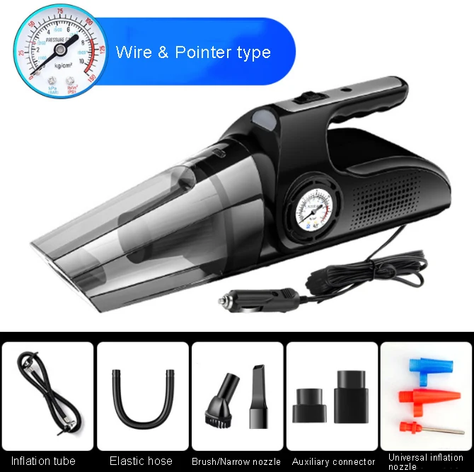 4 In 1 Powerful Car Vacuum Cleaner Car Air Compressor Tire Pressure Gauge Cord Vacuum Cleaner For Car With LED Light