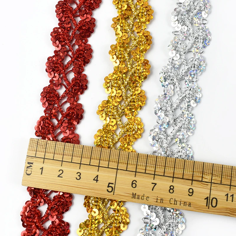 Meetee KY654 25mm Sequin DIY National Hand-Made Ribbon Clothing Accessories Dance Skirt Decoration Tassel Sequin Lace Fabric