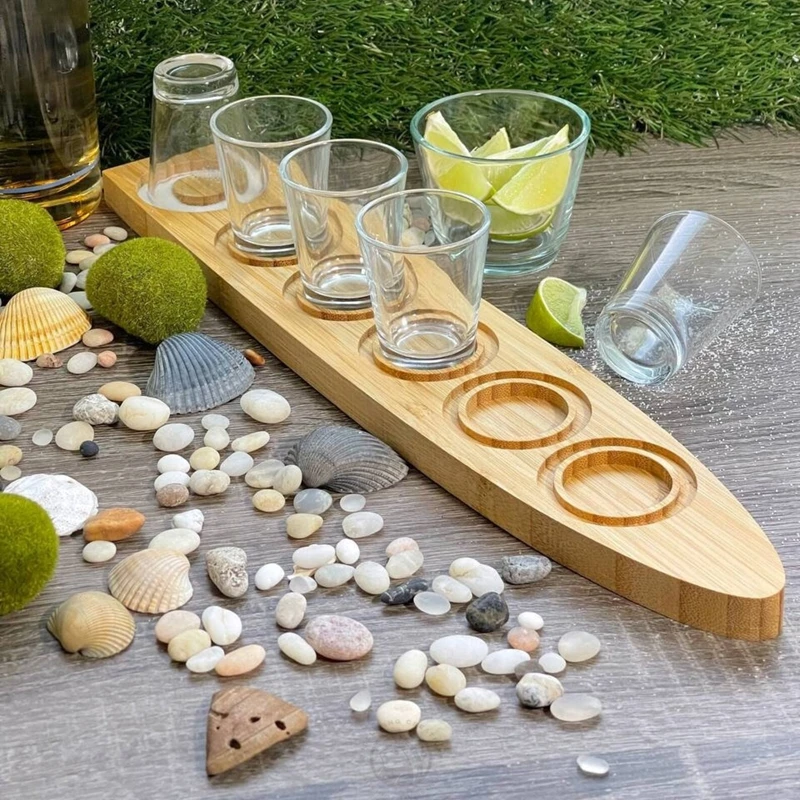 bar beer wine liquor sampler display handmade wooden tequila shots glass tasting holder serving flight trays board with salt rim